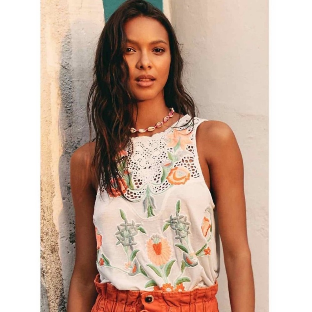 Free People Flower Power Embroidered Top
